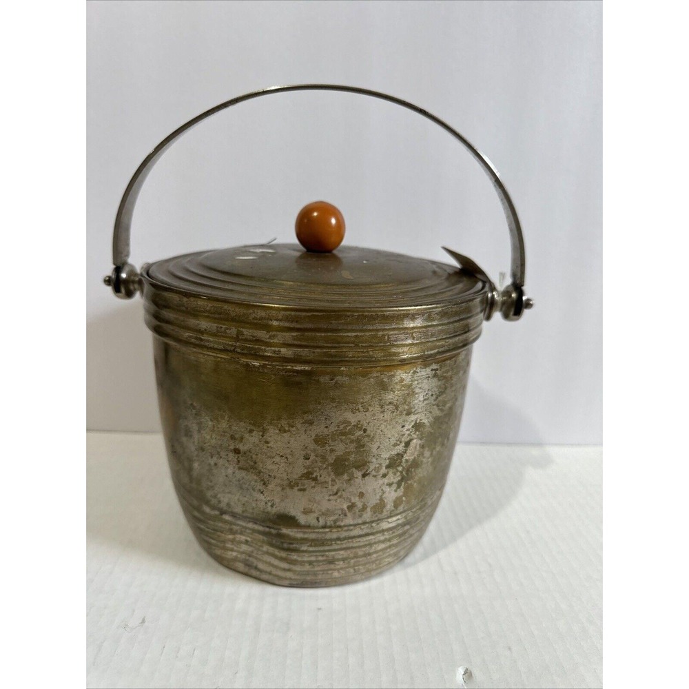 Vintage Manning Bowman Co Brass Ice Bucket Rustic Farmhouse